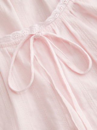 Cotton Lace Trim Knotted Short Puff Sleeve Blouse