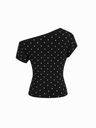 Striped Asymmetrical Neck Short Sleeve Top