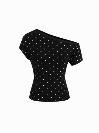 Striped Asymmetrical Neck Short Sleeve Top