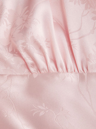 Satin Textured Floral V-neck Ruffle Sleeve Mermaid Maxi Dress
