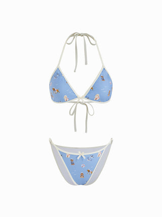 Halter Neckline Animal Graphic Bowknot Triangle Bikini Set