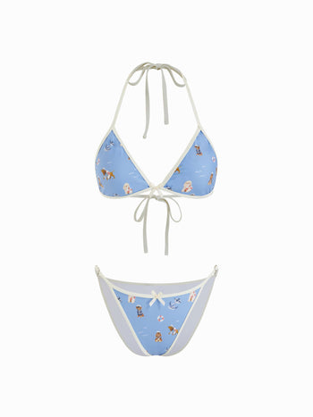 Halter Neckline Animal Graphic Bowknot Triangle Bikini Set