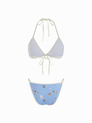 Halter Neckline Animal Graphic Bowknot Triangle Bikini Set