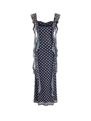 Mesh Ruffle Hem Maxi Dress