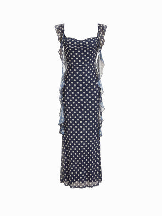 Mesh Ruffle Hem Maxi Dress