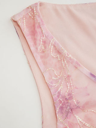 V-neck Floral Embroidery Sheer Tank Top