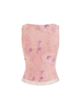 V-neck Floral Embroidery Sheer Tank Top