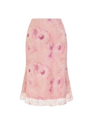 Floral Embroidery Mid Rise Mermaid Midi Skirt