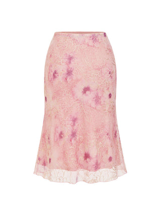 Floral Embroidery Mid Rise Mermaid Midi Skirt