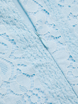 Lace Sculptural Off-Shoulder Knotted Flared Maxi Dress