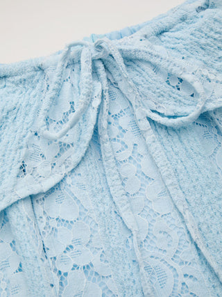 Lace Sculptural Off-Shoulder Knotted Flared Maxi Dress
