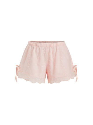 Cotton Low Rise Embroidery Tie Side Split Pointed Hem Oversized Shorts