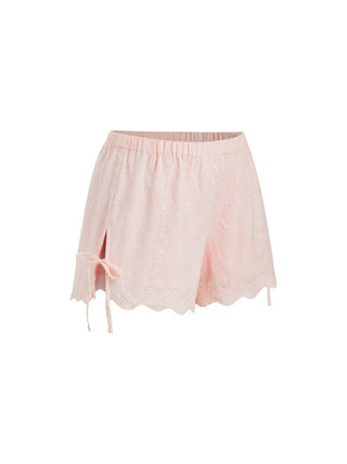 Cotton Low Rise Embroidery Tie Side Split Pointed Hem Oversized Shorts