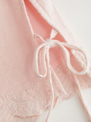 Cotton Low Rise Embroidery Tie Side Split Pointed Hem Oversized Shorts