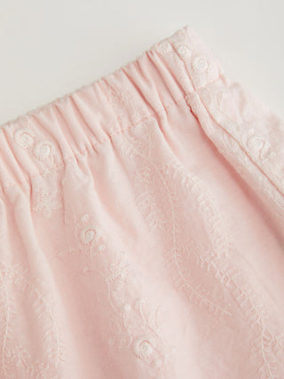 Cotton Low Rise Embroidery Tie Side Split Pointed Hem Oversized Shorts