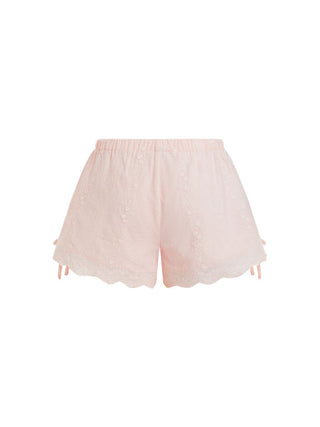 Cotton Low Rise Embroidery Tie Side Split Pointed Hem Oversized Shorts