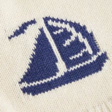 Knit Mid Rise Sailboat Graphic Embroidery Pom Pom Detail Micro Shorts