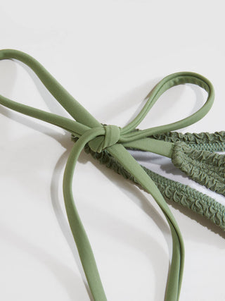 Textured Ruched Halter Tie Side Bikini Set