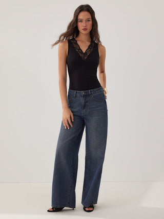 Washed Denim Low Rise Straight Leg Jeans