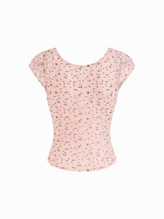 Ditsy Floral Scoop Neckline Knotted Short Sleeve Tee
