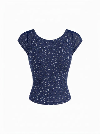 Ditsy Floral Scoop Neckline Knotted Short Sleeve Tee