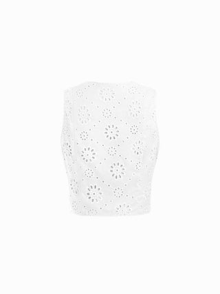 Jacquard V-neck Floral Broderie Anglaise Textured Blouse