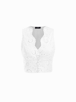 Jacquard V-neck Floral Broderie Anglaise Textured Blouse