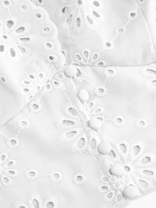 Jacquard V-neck Floral Broderie Anglaise Textured Blouse