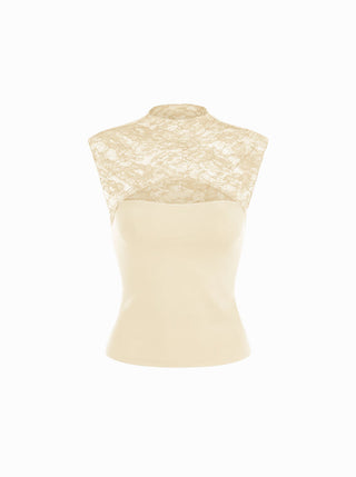 Lace High Neck Cut Out Sleeveless Top