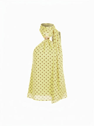 Chiffon Halter Neckline Polka Dot Metallic Decor Backless Top