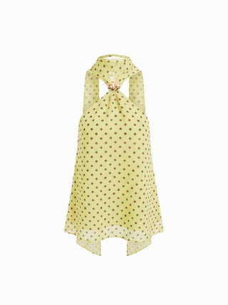 Chiffon Halter Neckline Polka Dot Metallic Decor Backless Top