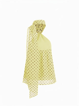 Chiffon Halter Neckline Polka Dot Metallic Decor Backless Top