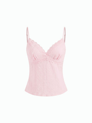 Cotton V-neck Lace Trim Cami Top