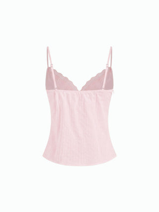 Cotton V-neck Lace Trim Cami Top