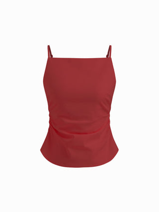 Linen-blend Ruched Criss Cross Backless Cami Top With Mini Skirt Set