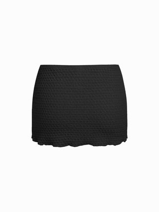 Halter Neckline Textured Ring Linked Bandeau Tie Side Bikini Set With Skirt