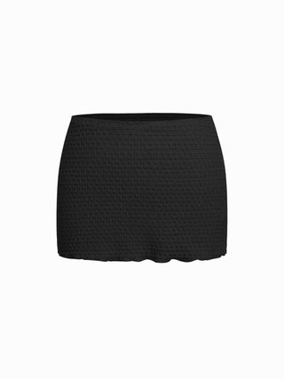 Halter Neckline Textured Ring Linked Bandeau Tie Side Bikini Set With Skirt