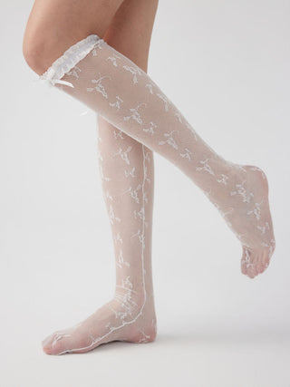 BOWKNOT CRIMPED TRIM LACE OVER THE KNEE SOCKS