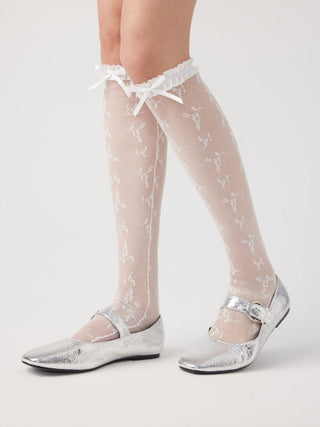 BOWKNOT CRIMPED TRIM LACE OVER THE KNEE SOCKS