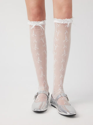 BOWKNOT CRIMPED TRIM LACE OVER THE KNEE SOCKS