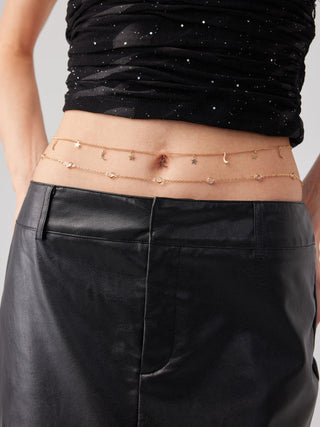 MOON & STAR & RHINESTONE WAIST CHAIN For Date Party/Clubbing Vacation