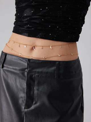 MOON & STAR & RHINESTONE WAIST CHAIN For Date Party/Clubbing Vacation