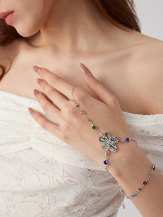 FLOWER & RHINESTONE HAND CHAIN BRACELET