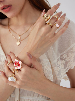 8PCS FLOWER & GEMSTONE RING SET