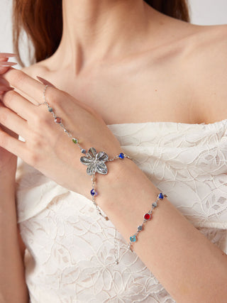 FLOWER & RHINESTONE HAND CHAIN BRACELET