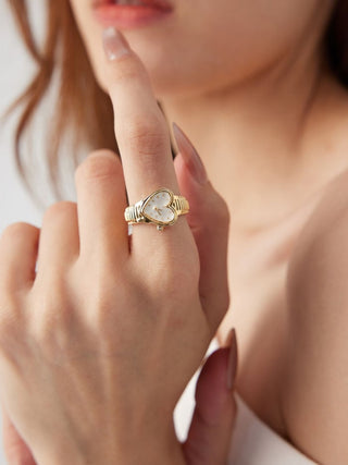 HEART & CLOCK PENDANT OPEN RING
