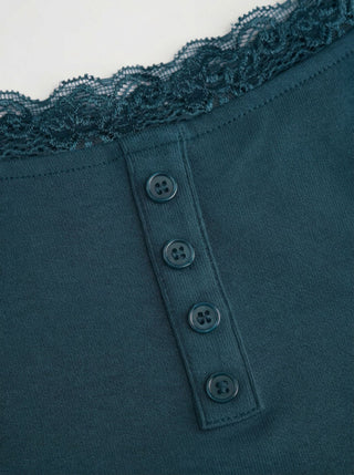 Lace Panel Ruched Henley Cami Top