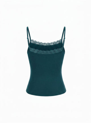 Lace Panel Ruched Henley Cami Top
