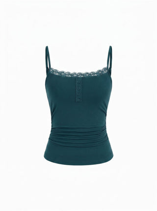Lace Panel Ruched Henley Cami Top