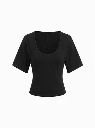 Cotton-blend U-neckline Short Bell Sleeve Tee